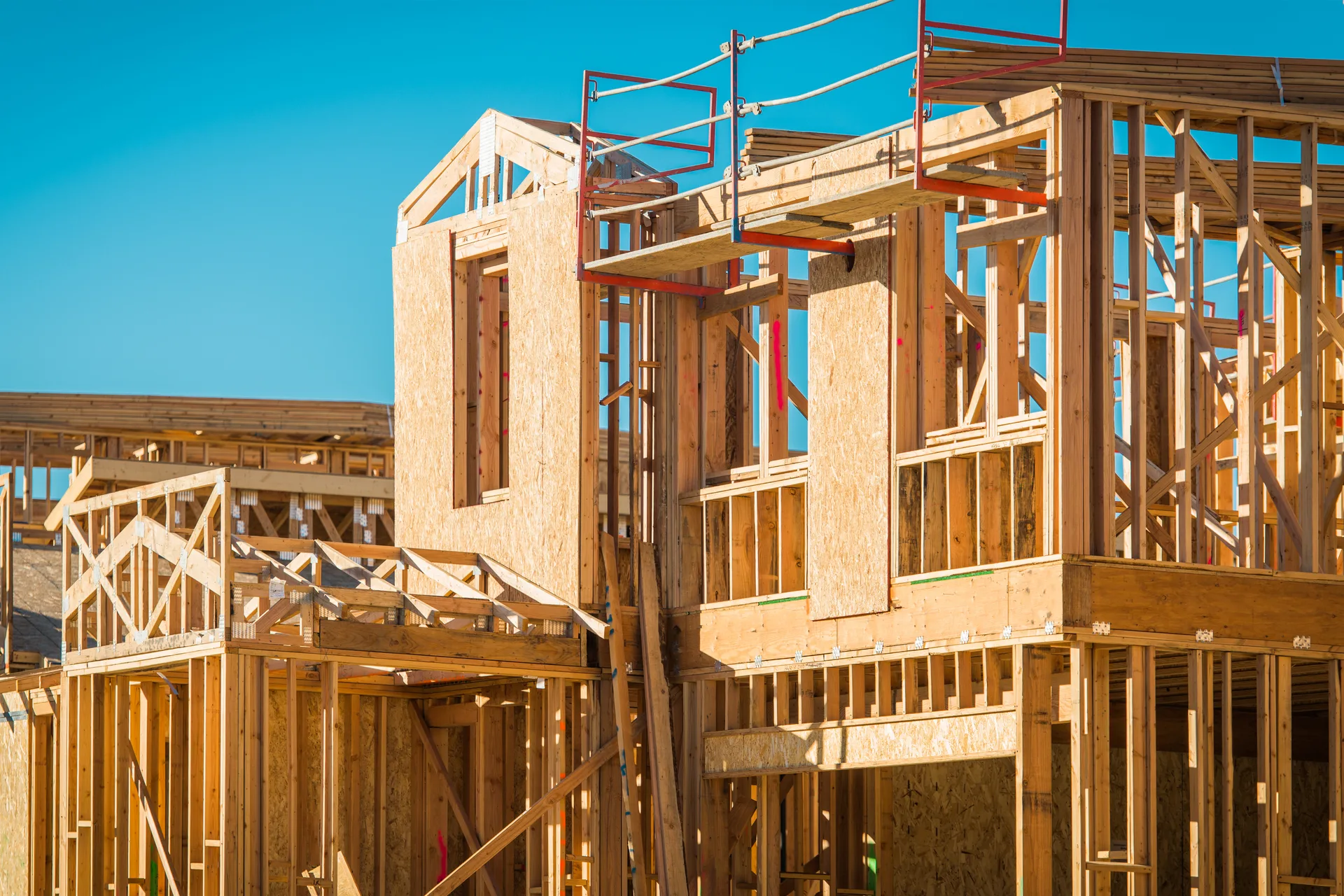 Wood framing detail on a residential construction site